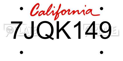 7JQK149 California License Plate