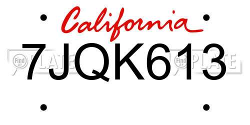 7JQK613 California License Plate