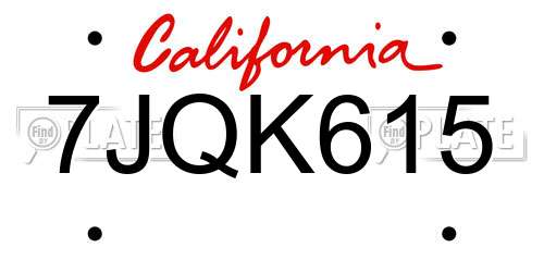 7JQK615 California License Plate