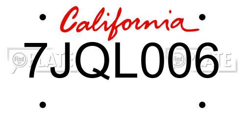 7JQL006 California License Plate