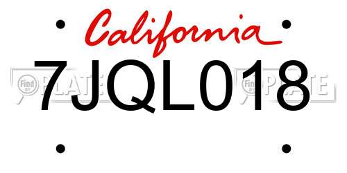 7JQL018 California License Plate