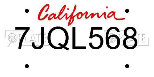 7JQL568 California License Plate