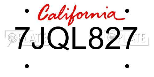 7JQL827 California License Plate