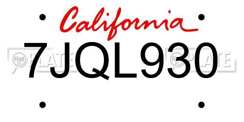 7JQL930 California License Plate