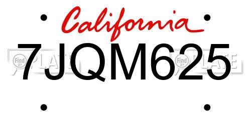 7JQM625 California License Plate