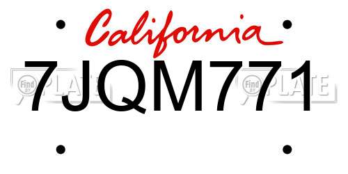 7JQM771 California License Plate