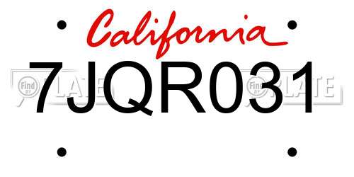 7JQR031 California License Plate