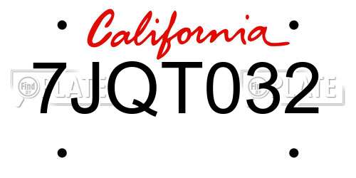 7JQT032 California License Plate