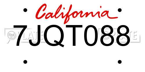 7JQT088 California License Plate