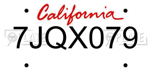 7JQX079 California License Plate