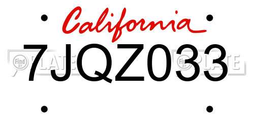 7JQZ033 California License Plate