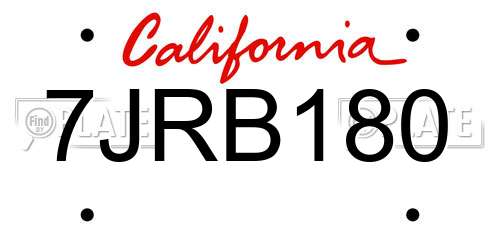 7JRB180 California License Plate