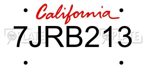 7JRB213 California License Plate