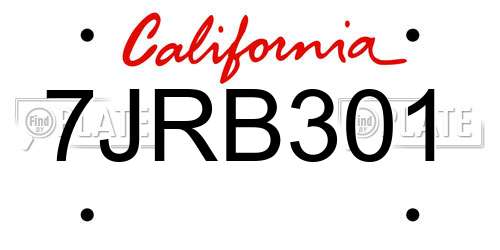 7JRB301 California License Plate
