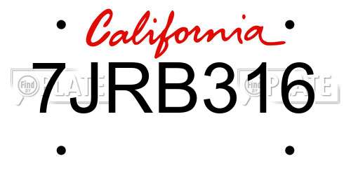 7JRB316 California License Plate