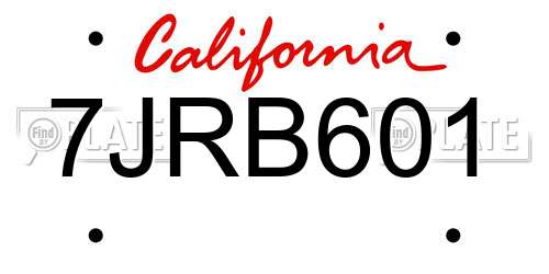7JRB601 California License Plate