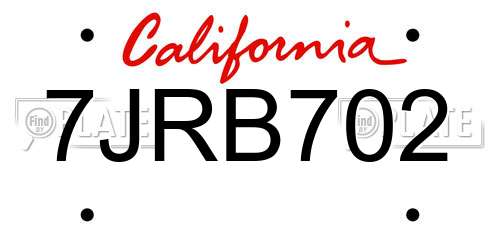7JRB702 California License Plate