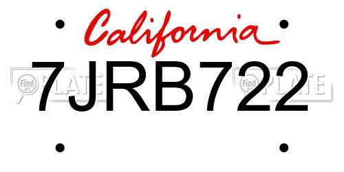 7JRB722 California License Plate