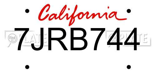 7JRB744 California License Plate