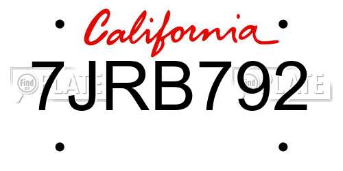 7JRB792 California License Plate