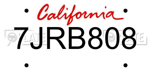 7JRB808 California License Plate