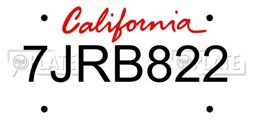 7JRB822 California License Plate