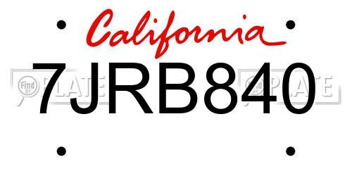 7JRB840 California License Plate