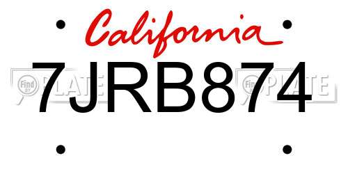 7JRB874 California License Plate