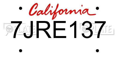 7JRE137 California License Plate