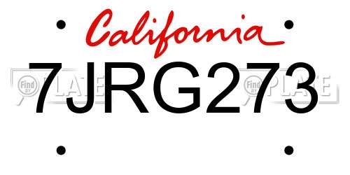 7JRG273 California License Plate