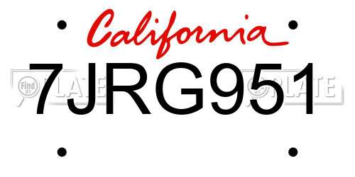 7JRG951 California License Plate
