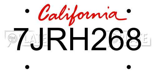 7JRH268 California License Plate