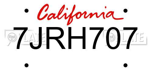 7JRH707 California License Plate