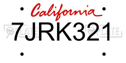 7JRK321 California License Plate