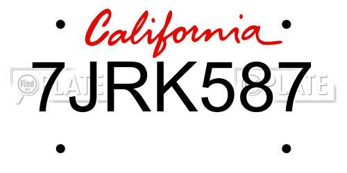 7JRK587 California License Plate