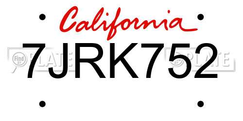 7JRK752 California License Plate