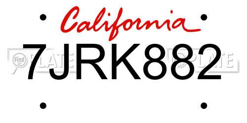 7JRK882 California License Plate