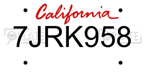 7JRK958 California License Plate