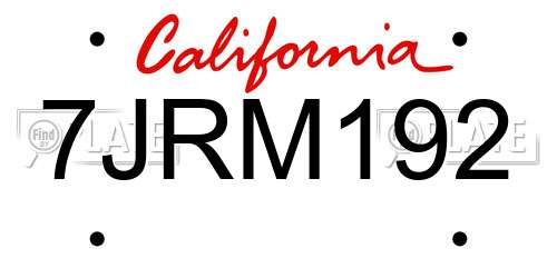7JRM192 California License Plate