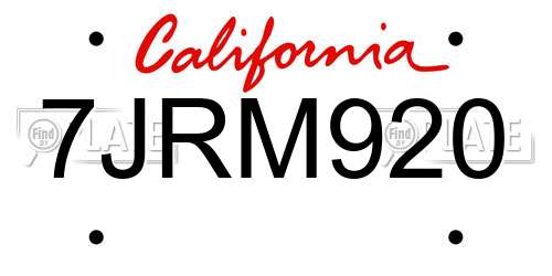 7JRM920 California License Plate