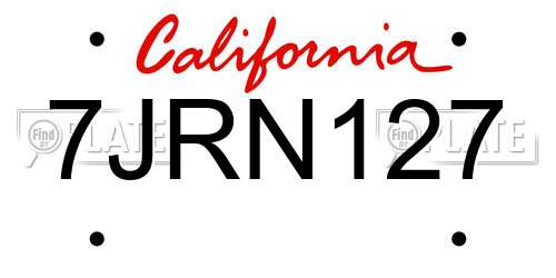 7JRN127 California License Plate