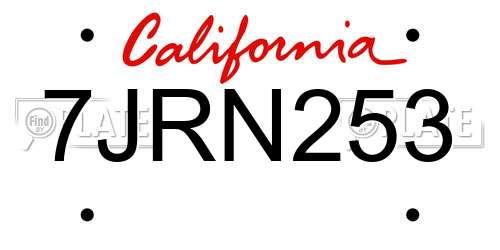 7JRN253 California License Plate