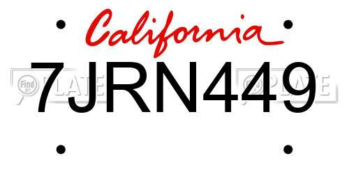 7JRN449 California License Plate