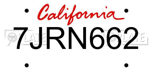 7JRN662 California License Plate