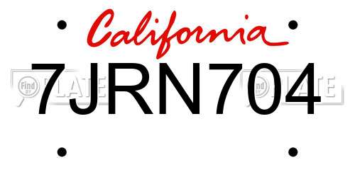 7JRN704 California License Plate