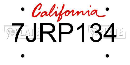 7JRP134 California License Plate