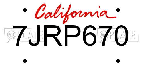 7JRP670 California License Plate