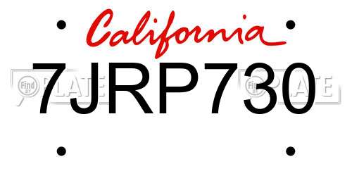 7JRP730 California License Plate