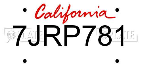 7JRP781 California License Plate