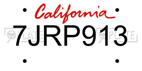 7JRP913 California License Plate